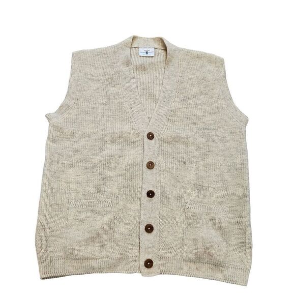 Vintage Other - Vtg Swaledale Woolens Sweater Vest Mens Size XL Cream Button Up British Wool
